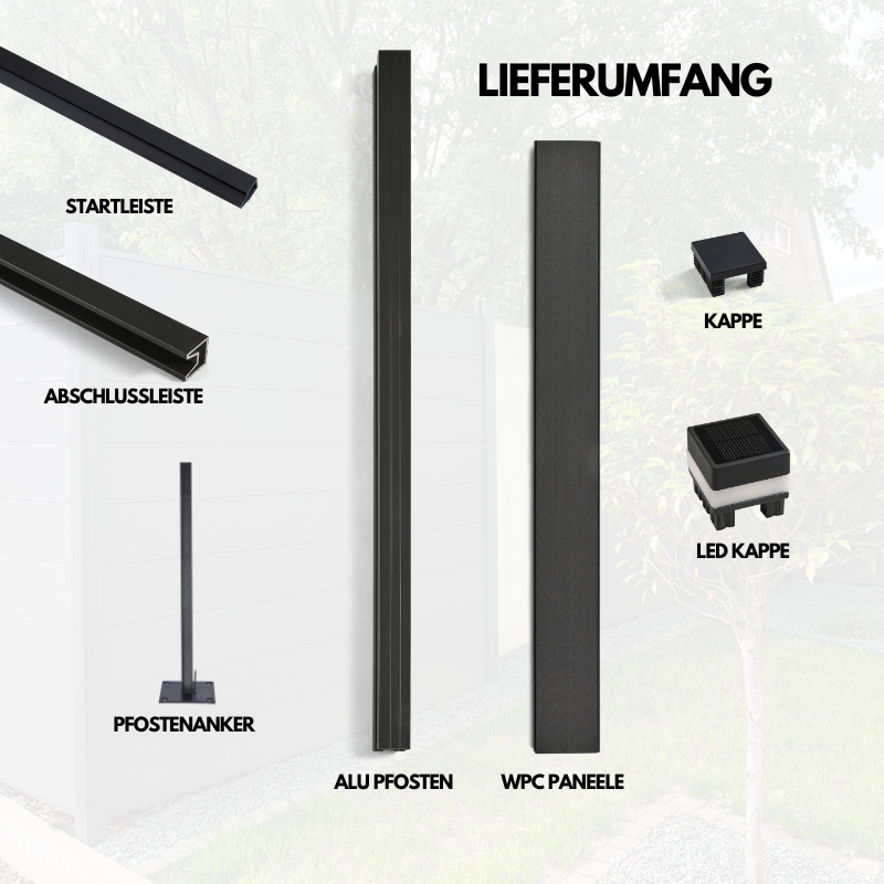 WPC Sichtschutzzaun KAPLAN Windschutz Aluminium Gartenzaun